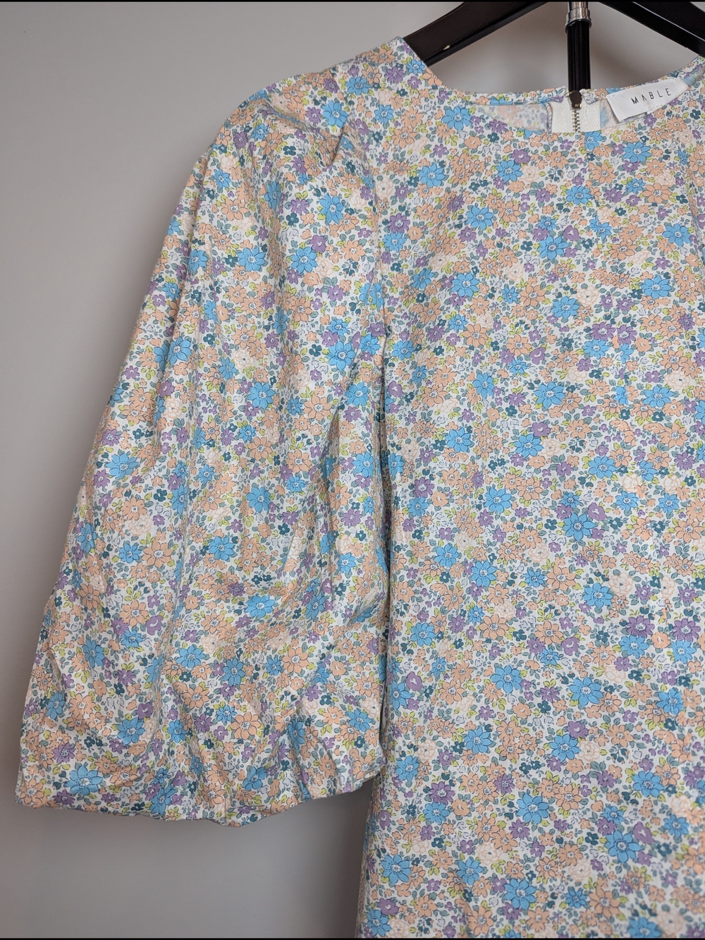 Mable Women's Size S Long Ditsy Floral Puff Sleeve Cotton Dress Whimsical - Picture 2 of 12